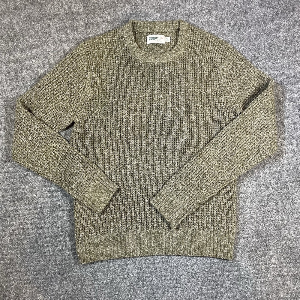 Wellen Waffle Knit Sweater Mens Small Olive Green Headlands Crewneck Pullover